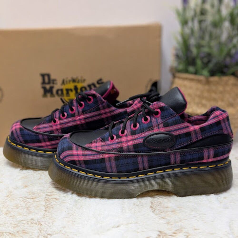 Dr. Martens Buzz 5-Eye Black & Pink Tartan & Leather Lace Up Shoes UK 6 NIB - Picture 2 of 14